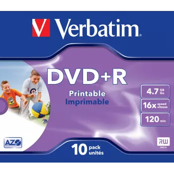 Verbatim DVD+R Wide Inkjet Printable ID Brand, DVD+R, 120 mm, εκτυπώσιμο, Jewel Case, 10 τεμ., 4,7 GB