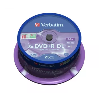 Verbatim DVD+R Double Layer 8x ματ ασημί 25άδα spindle
