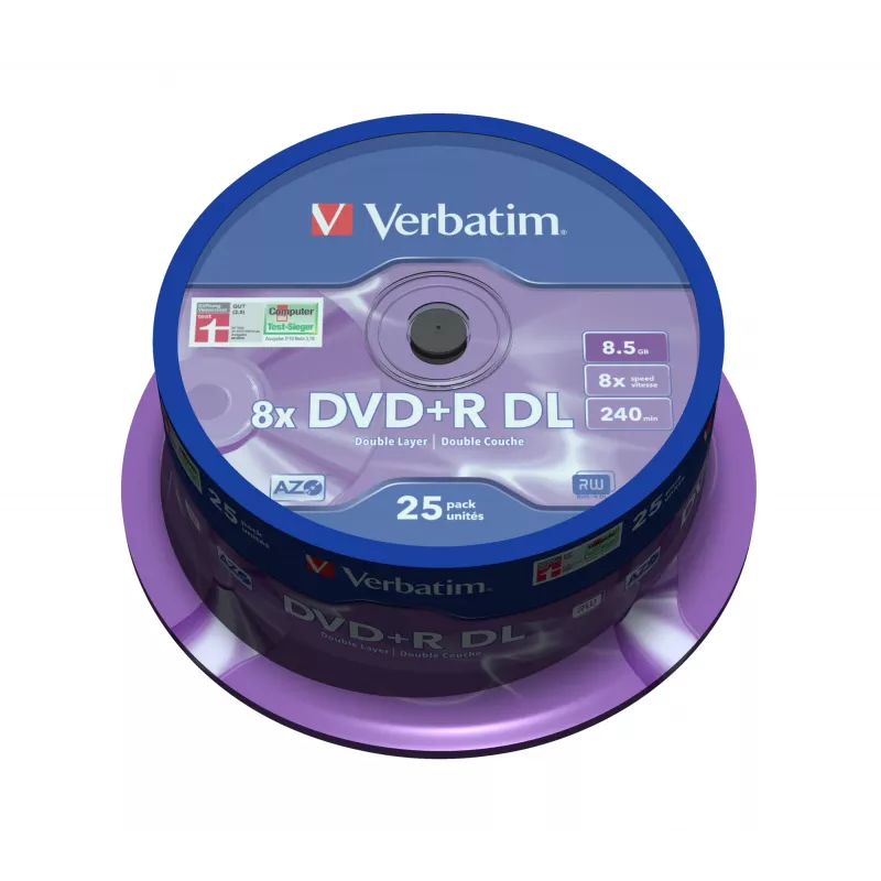 Verbatim DVD+R Double Layer 8x ματ ασημί 25άδα spindle