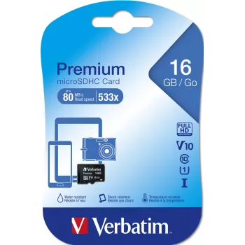 MicroSDHC Verbatim Premium 16 GB Class 10 μαύρο 44010