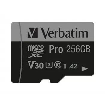 Verbatim Pro U3 256GB κάρτα Micro SDXC, 256 GB, MicroSDXC, Class 10, UHS-I, 100 MB/s, 90 MB/s