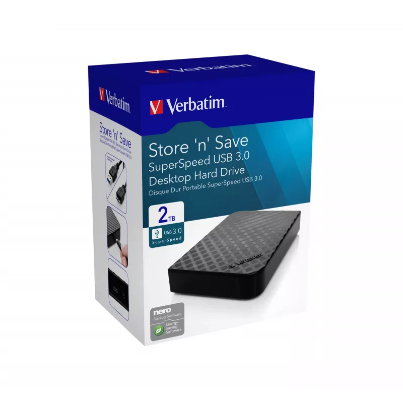 Verbatim Store 'n' Save 2TB USB 3.0, 2 TB, 3.2 Gen 1 (3.1 Gen 1), μαύρο