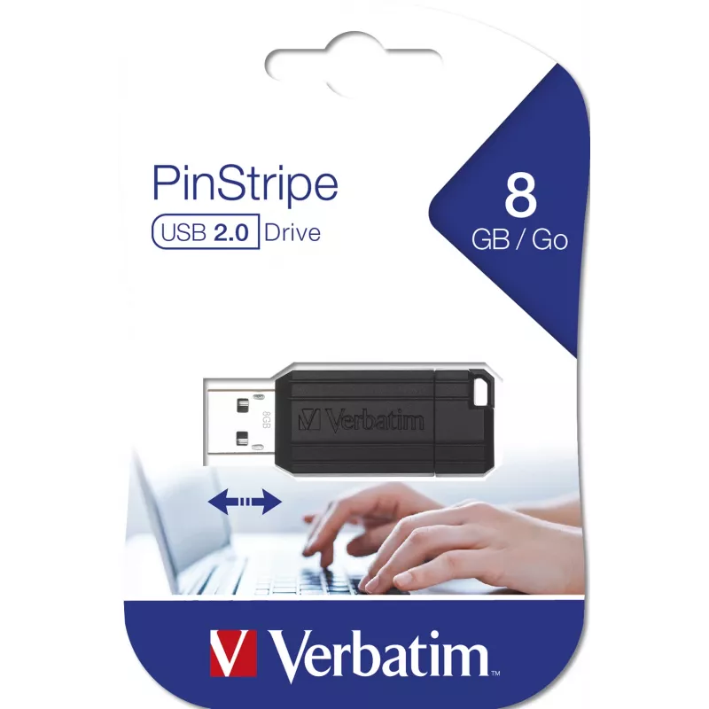 Μονάδα USB flash Verbatim 8 GB USB Type-A PinStripe μαύρο