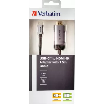Verbatim 49144 αντάπτορας καλωδίου βίντεο 1,5 m USB Type-C HDMI μαύρο, ασημί