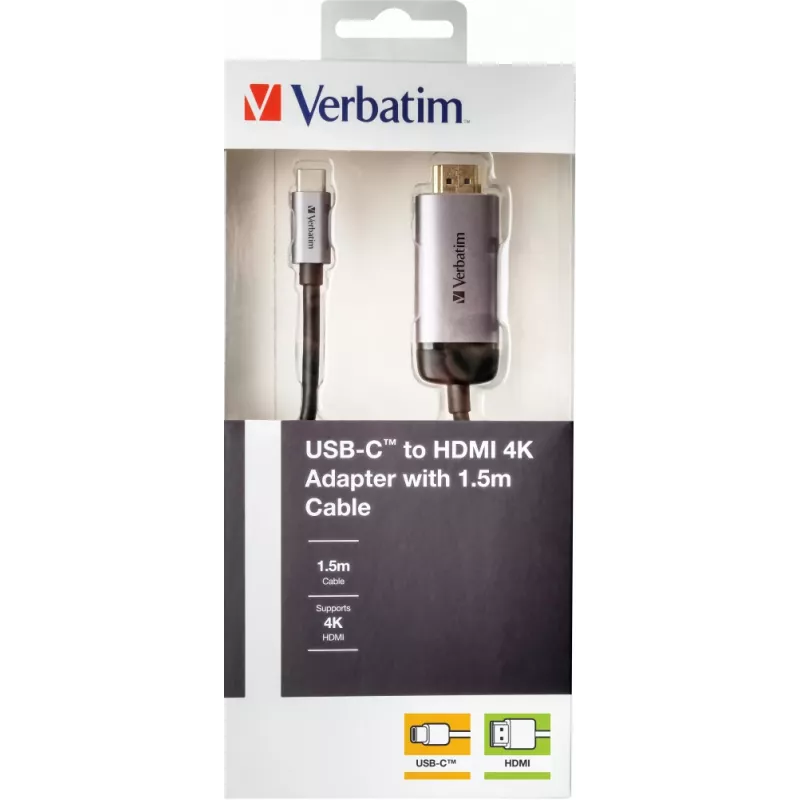 Verbatim 49144 αντάπτορας καλωδίου βίντεο 1,5 m USB Type-C HDMI μαύρο, ασημί