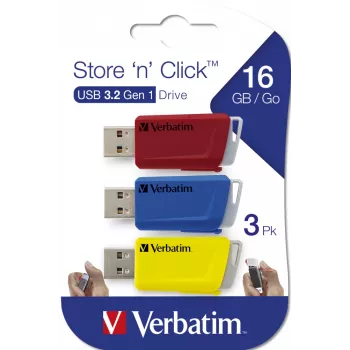Verbatim Store 'n' Click - μονάδα USB 2.0 Drive 3.2 GEN1 - 3x16 GB - κόκκινο/μπλε/κίτρινο