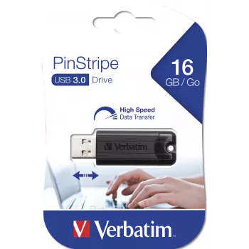 Verbatim PinStripe 3.0 - USB stick 3.0 16 GB – μαύρο, 16 GB, USB Type-A, 3.2 Gen 1 (3.1 Gen 1), Slide, 7 g, μαύρο