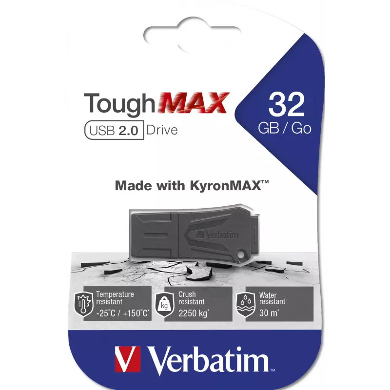 Verbatim ToughMAX - USB stick 32 GB - μαύρο, 32 GB, USB Type A, 2.0, καπάκι, 7 g, μαύρο