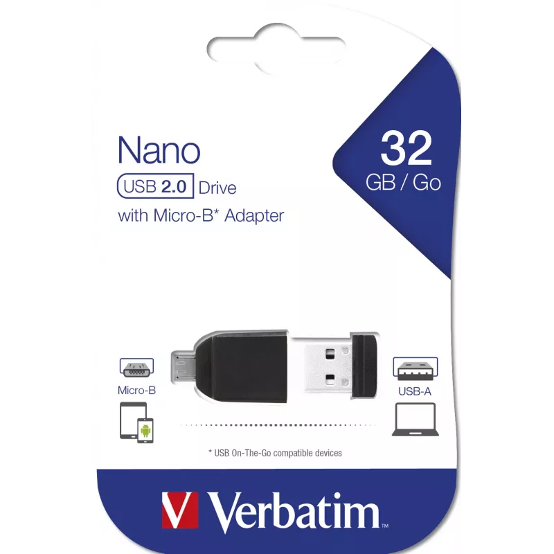 Verbatim Nano - USB 2.0 drive με προσαρμογέα Micro USB 32 GB - μαύρο