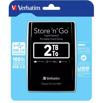 Verbatim Store 'n' Go USB 3.0 φορητός σκληρός δίσκος 2 TB μαύρο, 2 TB, 3.2 Gen 1 (3.1 Gen 1), 5400 RPM, μαύρο