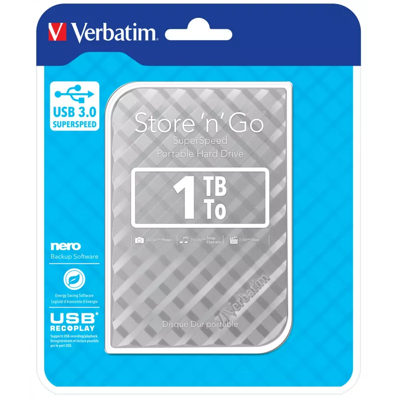 Verbatim Store 'n' Go USB 3.0 σκληρός δίσκος 1TB ασημί