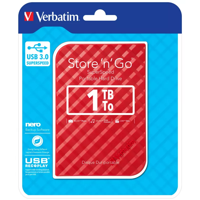 Verbatim Store 'n' Go USB 3.0 σκληρός δίσκος 1 TB κόκκινο