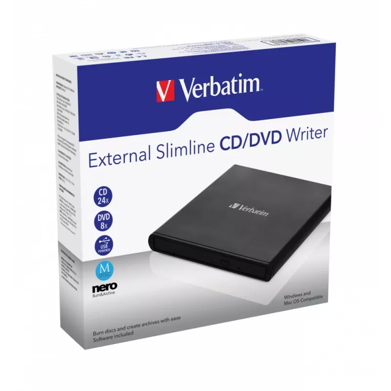 Verbatim External Slimline CD/DVD Writer οπτικός δίσκος DVD±RW μαύρο