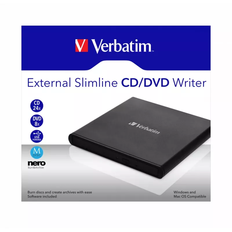 Verbatim External Slimline CD/DVD Writer οπτικός δίσκος DVD±RW μαύρο