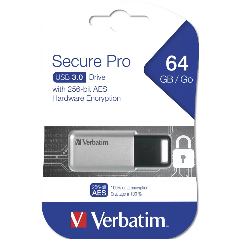 Verbatim Secure Pro - USB 3.0 Drive 64 GB - Ασημί