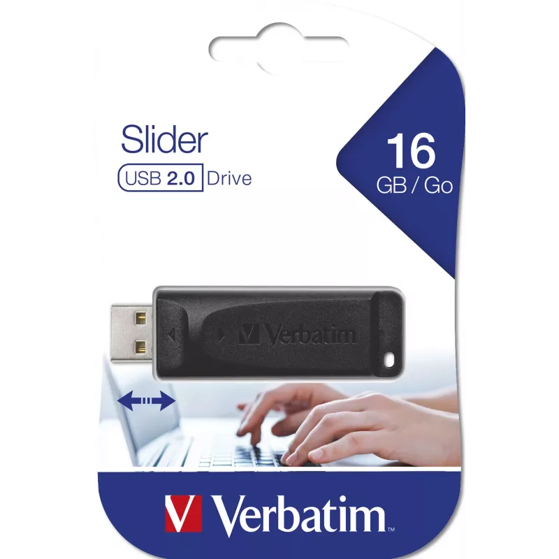 Verbatim Slider - USB-Stick 16 GB - Μαύρο, 16 GB, USB Type-A, 2.0, 10 MB/s, Slide, Μαύρο