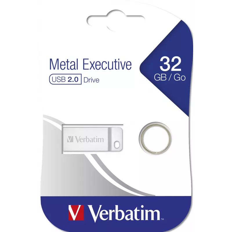 Verbatim Metal Executive - USB Drive 32 GB - Silver, 32 GB, USB Type-A, 2.0, Capless, 3,6 g, Silver