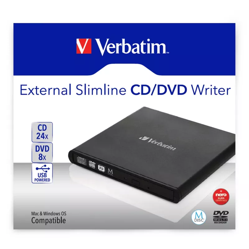 Verbatim Slimline CD/DVD οπτικός δίσκος DVD-RW Μαύρο