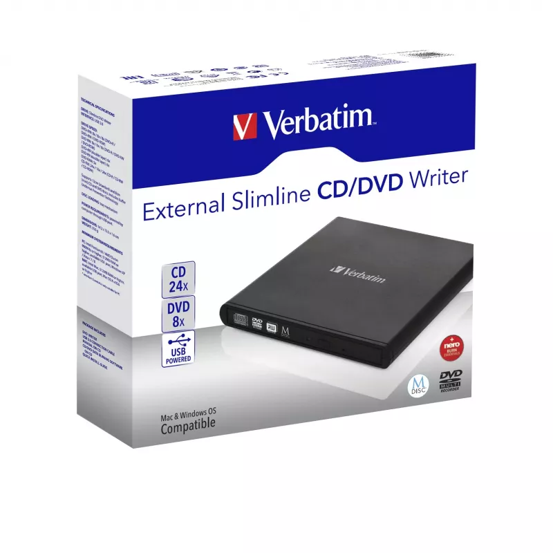 Verbatim Slimline CD/DVD οπτικός δίσκος DVD-RW Μαύρο
