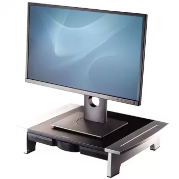 Fellowes Βάση οθόνης υπολογιστή με 5 ρυθμίσεις ύψους - Office Suites ανύψωση οθόνης με θήκη αποθήκευσης - Εργονομικά ρυθμιζόμενη βάση οθόνης για υπολογιστή - Μέγ. βάρος 36 kg/Μέγ. μέγεθος 28 ίντσες - Γραφίτης