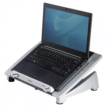 Fellowes Βάση φορητού υπολογιστή για το γραφείο – Office Suites Plus ρυθμιζόμενη βάση φορητού υπολογιστή για το σπίτι και το γραφείο – Ανύψωση φορητού υπολογιστή με 5 ρυθμίσεις ύψους – μέγ. μέγεθος οθόνης 17 ίντσες, μέγ. βάρος 5 kg – Μαύρο/Ασημί