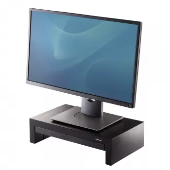 Fellowes Βάση οθόνης υπολογιστή με 3 ρυθμίσεις ύψους - Designer Suites ανύψωση οθόνης με θήκη αποθήκευσης - Εργονομικά ρυθμιζόμενη βάση οθόνης για υπολογιστή - Μέγ. βάρος 18 kg / Μέγ. μέγεθος 21 ίντσες - Μαύρο/Λευκό πέρλας