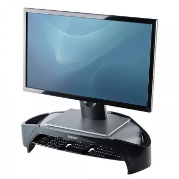 Fellowes βάση οθόνης υπολογιστή με 3 ρυθμίσεις ύψους – Smart Suites Monitor Riser Plus με χώρο αποθήκευσης – Εργονομική ρυθμιζόμενη βάση οθόνης για υπολογιστή – Μέγιστο βάρος 10 kg/Μέγιστο μέγεθος 21 ίντσες – Μαύρο