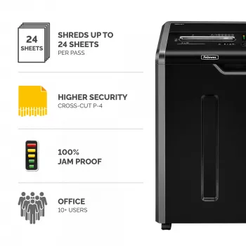 Fellowes καταστροφέας εγγράφων 325Ci 24 φύλλων καταστροφέας εγγράφων τεμαχιδίων με δοχείο συλλογής 83 λίτρων, υψηλό επίπεδο ασφαλείας P4