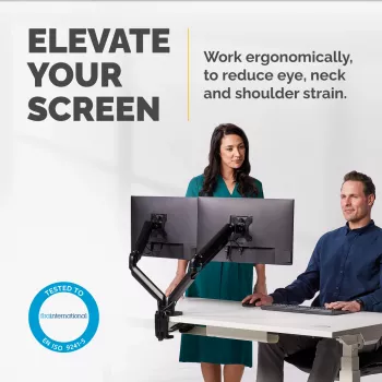 Fellowes Platinum Series βραχίονας διπλής οθόνης – βάση οθόνης για δύο οθόνες 8 kg 40 ιντσών – ρυθμιζόμενη βάση διπλής οθόνης γραφείου – κλίση 45°, περιστροφή 180°, στροφή 360°, VESA 75 x 75/100 x 100 – Μαύρο