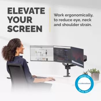 Fellowes Platinum Series τριπλός βραχίονας οθόνης – βάση οθόνης για τρεις οθόνες 7 kg 27 ιντσών – ρυθμιζόμενη τριπλή βάση οθόνης γραφείου – κλίση 45°, περιστροφή 180°, στροφή 360°, VESA 75 x 75/100 x 100 – Μαύρο