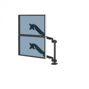Fellowes Platinum Series Dual Stacking Monitor Arm – βάση οθόνης για δύο οθόνες 8 kg 27 ιντσών – Ρυθμιζόμενη βάση διπλής οθόνης γραφείου – κλίση 45° περιστροφή 180° στροφή 360° περιστροφή 360°, VESA 75 x 75/100 x 100 – Μαύρο