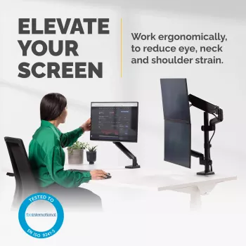 Fellowes Platinum Series Dual Stacking Monitor Arm – βάση οθόνης για δύο οθόνες 8 kg 27 ιντσών – Ρυθμιζόμενη βάση διπλής οθόνης γραφείου – κλίση 45° περιστροφή 180° στροφή 360° περιστροφή 360°, VESA 75 x 75/100 x 100 – Μαύρο