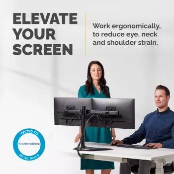 Fellowes Seasa Dual Monitor Arm - Ελεύθερη βάση οθόνης για οθόνες 8 kg 27 ιντσών – Εργονομικά ρυθμιζόμενος βραχίονας οθόνης – κλίση ±45°, εύρος περιστροφής 120°, στροφή 360° – VESA 75 x 75/100 x 100 – Μαύρο