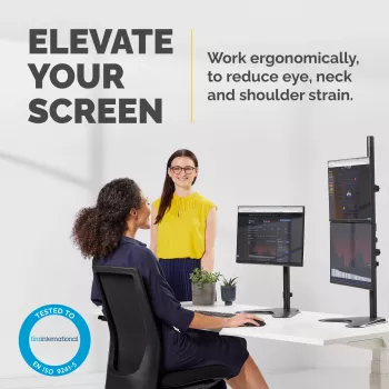 Fellowes Seasa Dual Stacking Monitor Arm - Ελεύθερη βάση οθόνης για οθόνες 8 KG 32 ιντσών - Εργονομικά ρυθμιζόμενος βραχίονας οθόνης - κλίση 45° εύρος περιστροφής 120° στροφή 360°, VESA 75 x 75/100 x 100 - Μαύρο