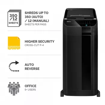 Fellowes καταστροφέας εγγράφων 350 φύλλων αυτόματης τροφοδοσίας καταστροφέας εγγράφων τεμαχιδίων AutoMax 350C με δοχείο 68 λίτρων υψηλή ασφάλεια P4
