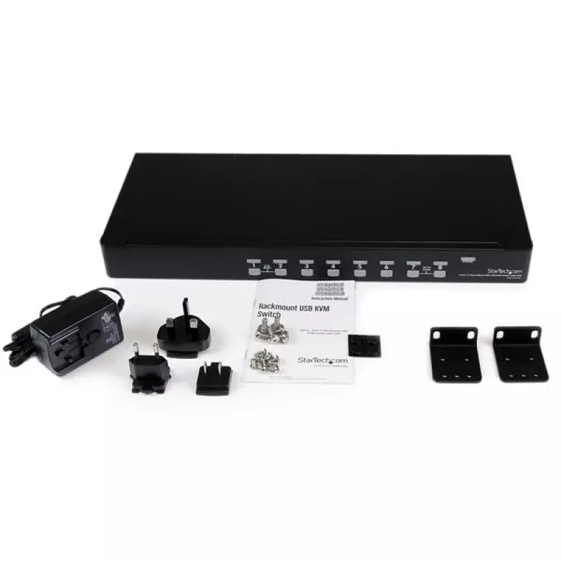 StarTech.com Διακόπτης KVM USB Rackmount 8 θυρών 1U με OSD, 1920 x 1440 pixel, τοποθέτηση σε rack, 1U, μαύρο