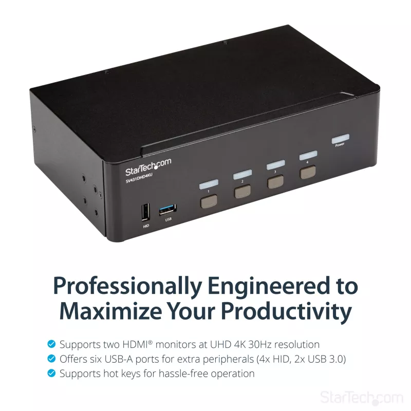 StarTech.com Διακόπτης KVM HDMI 4 θυρών – 4K 30Hz – Dual Display