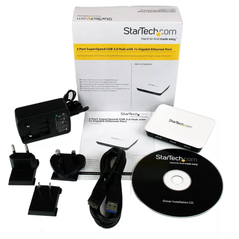 StarTech.com προσαρμογέας δικτύου USB 3.0 σε Gigabit Ethernet NIC με hub 3 θυρών - λευκό