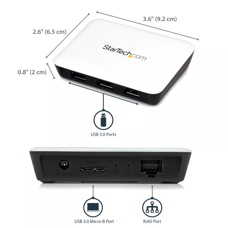 StarTech.com προσαρμογέας δικτύου USB 3.0 σε Gigabit Ethernet NIC με hub 3 θυρών - λευκό