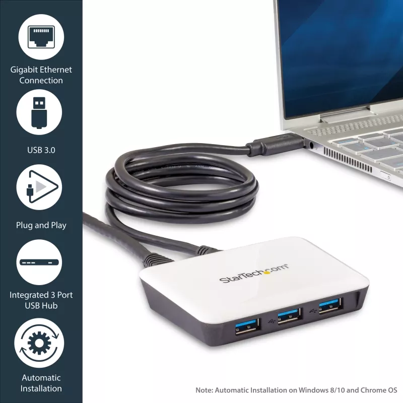 StarTech.com προσαρμογέας δικτύου USB 3.0 σε Gigabit Ethernet NIC με hub 3 θυρών - λευκό