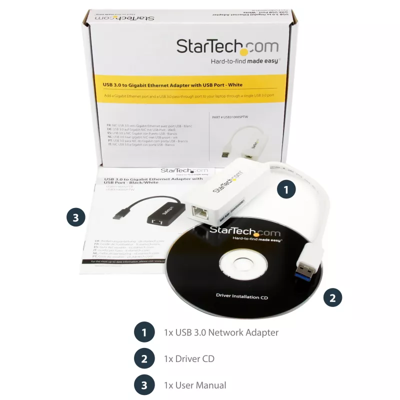 StarTech.com προσαρμογέας USB 3.0 σε Gigabit Ethernet NIC με θύρα USB – λευκό