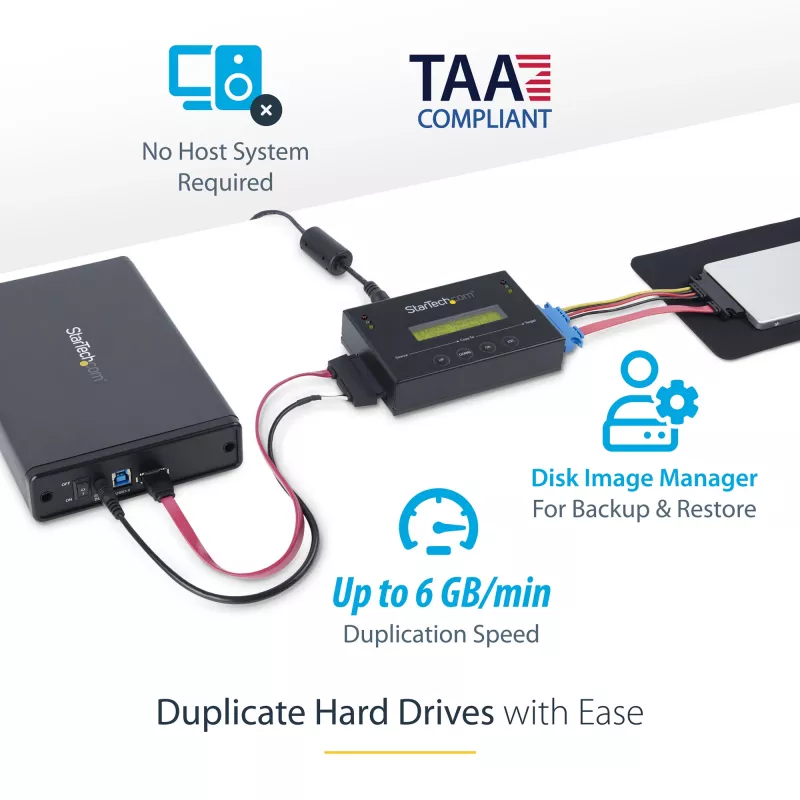 StarTech.com 1:1 Standalone αντιγραφέας σκληρών δίσκων με Disk Image Manager για backup και επαναφορά, αποθήκευση πολλαπλών disk images σε μονάδα 2,5/3,5 inch SATA, κλωνοποιητής HDD/SSD, δεν απαιτείται PC