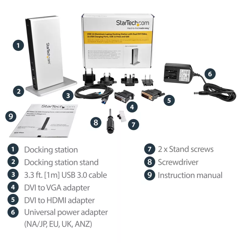 StarTech.com Dual-Monitor USB 3.0 Docking Station με DVI και κάθετη βάση