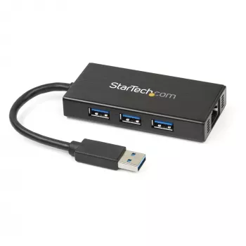 StarTech.com 3-Port φορητό USB 3.0 Hub με Gigabit Ethernet - αλουμίνιο με ενσωματωμένο καλώδιο~3-Port φορητό USB 3.0 Hub με Gigabit Ethernet - 5 Gbit/s - αλουμίνιο με ενσωματωμένο καλώδιο