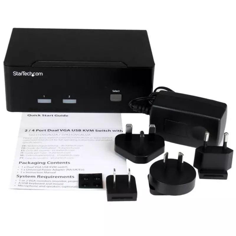 StarTech.com Διακόπτης KVM 2 θυρών με Dual-VGA – USB 2.0, 1920 x 1200 pixel, Full HD, 18 W, μαύρο