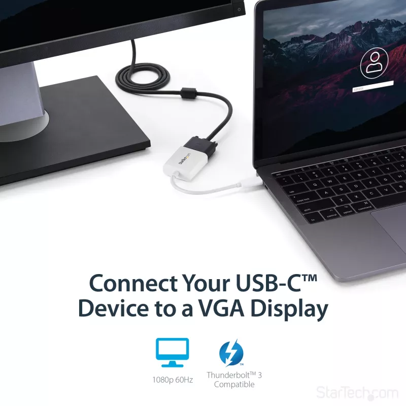 StarTech.com Προσαρμογέας USB-C σε VGA - Λευκό, 3.2 Gen 1 (3.1 Gen 1), USB Type-C, έξοδος VGA (D-Sub), 1920 x 1200 pixel