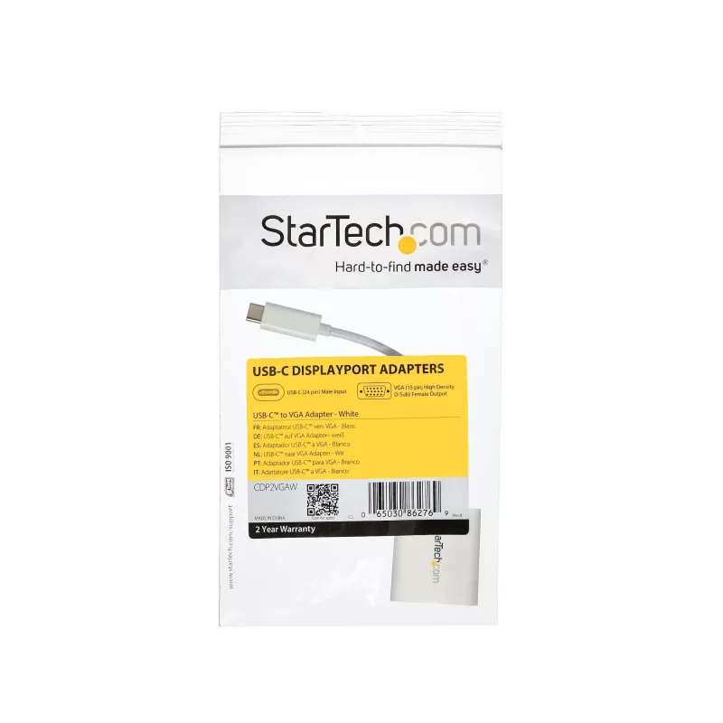 StarTech.com Προσαρμογέας USB-C σε VGA - Λευκό, 3.2 Gen 1 (3.1 Gen 1), USB Type-C, έξοδος VGA (D-Sub), 1920 x 1200 pixel