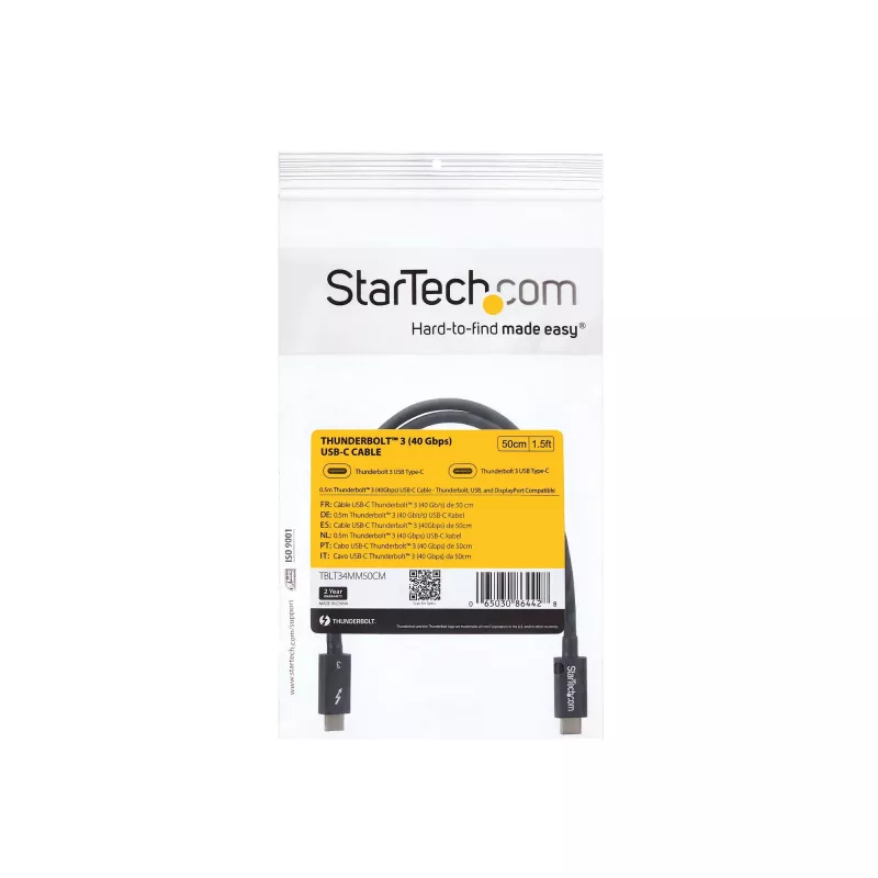 StarTech.com Καλώδιο USB-C Thunderbolt 3 (40 Gbit/s) 0,5 m – συμβατό με Thunderbolt, USB και DisplayPort