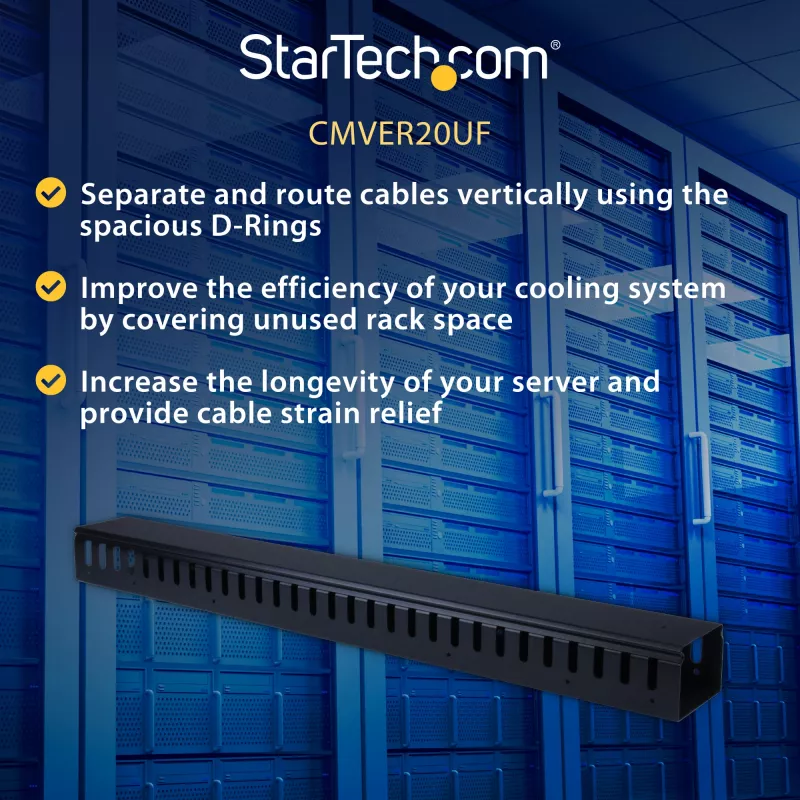 StarTech.com Κατακόρυφος διαχειριστής καλωδίων με υποδοχές δακτύλων – 0U – 3 ft.