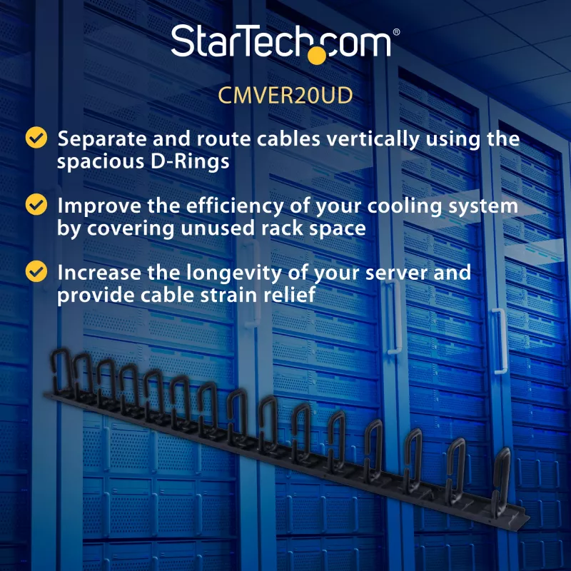 StarTech.com Κατακόρυφος οργανωτής καλωδίων με άγκιστρα D-Ring – 0U – 2,8 πόδια